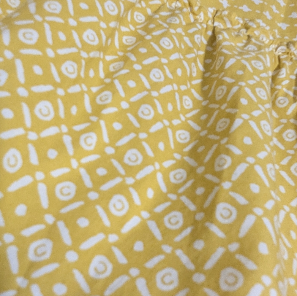 Loft Tiered Cotton Dress Sz M  Mustard Yellow Multi Print Knee Puff Sleeve 🌼(4) - Picture 14 of 16